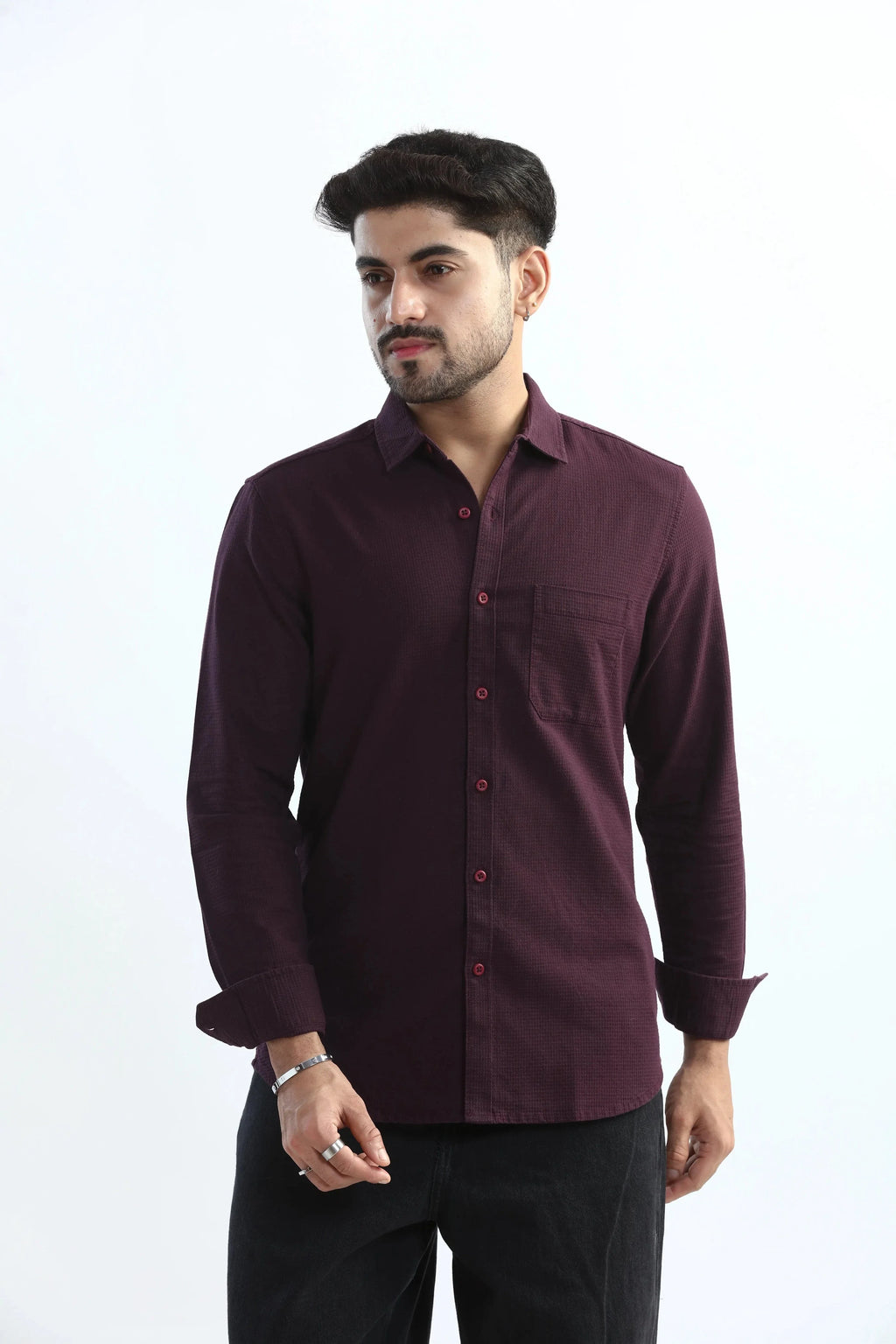 Xkind Purple Textured Slim Fit Shirt | Grocsy