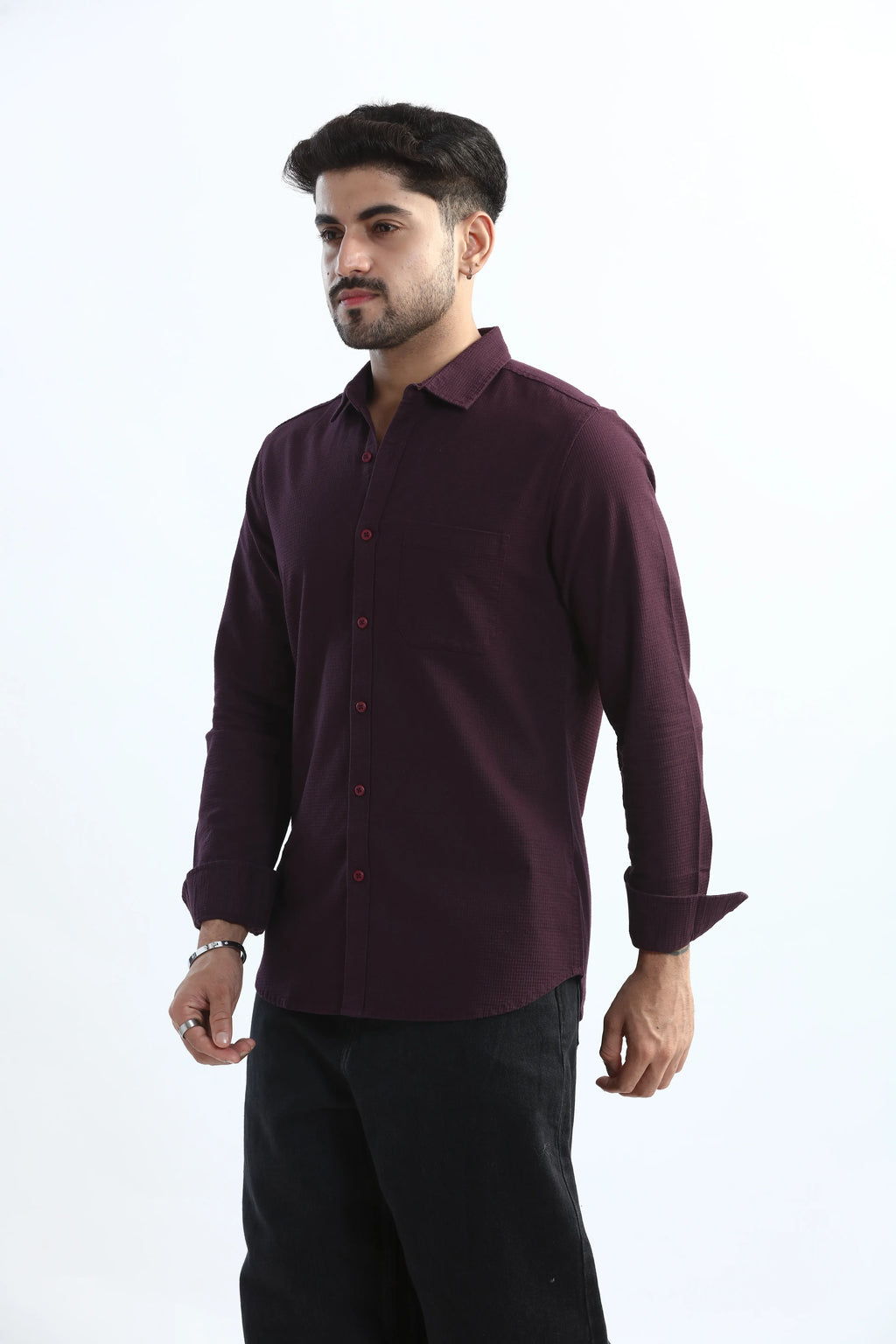 Xkind Purple Textured Slim Fit Shirt | Grocsy