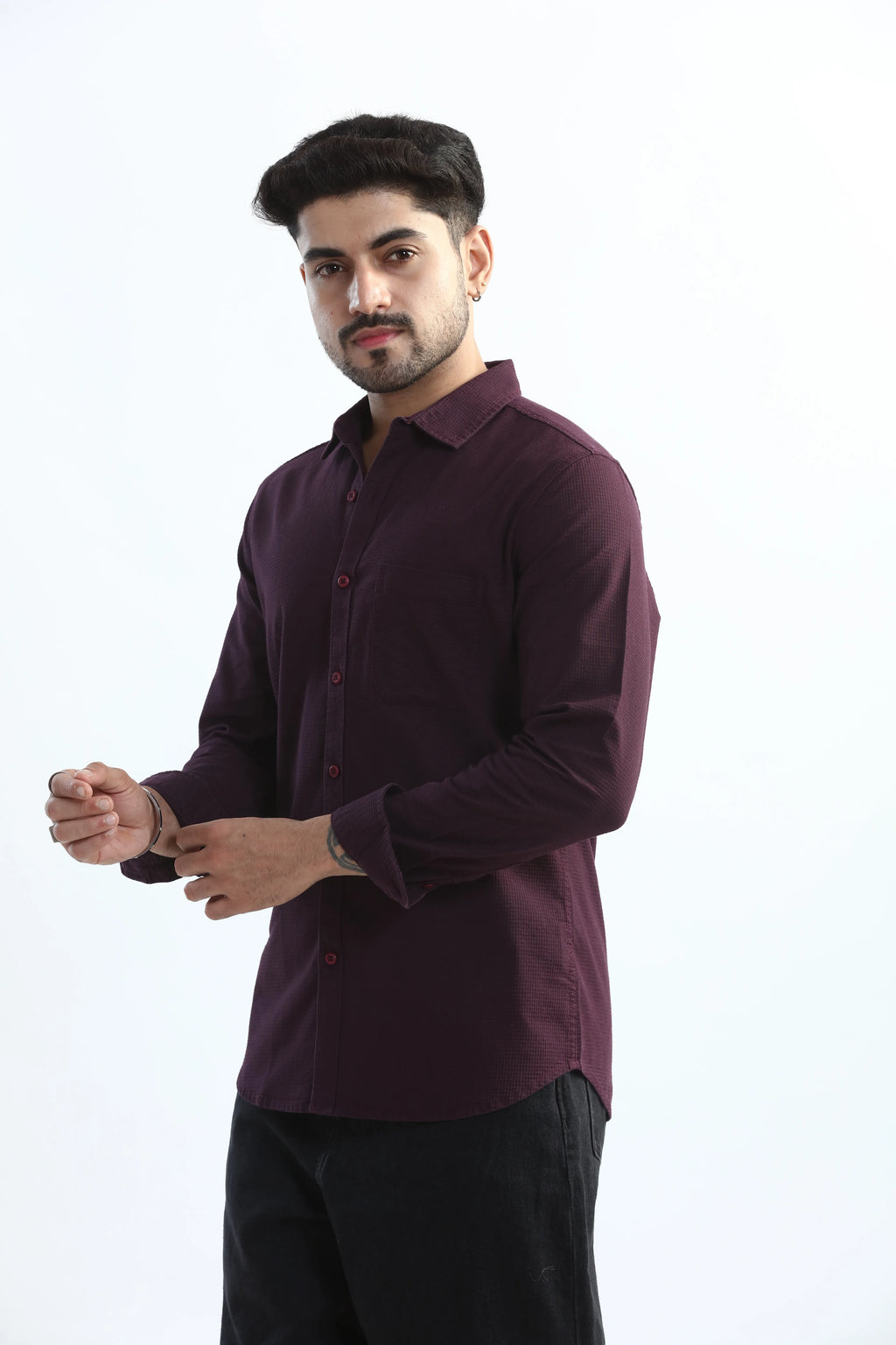Xkind Purple Textured Slim Fit Shirt | Grocsy