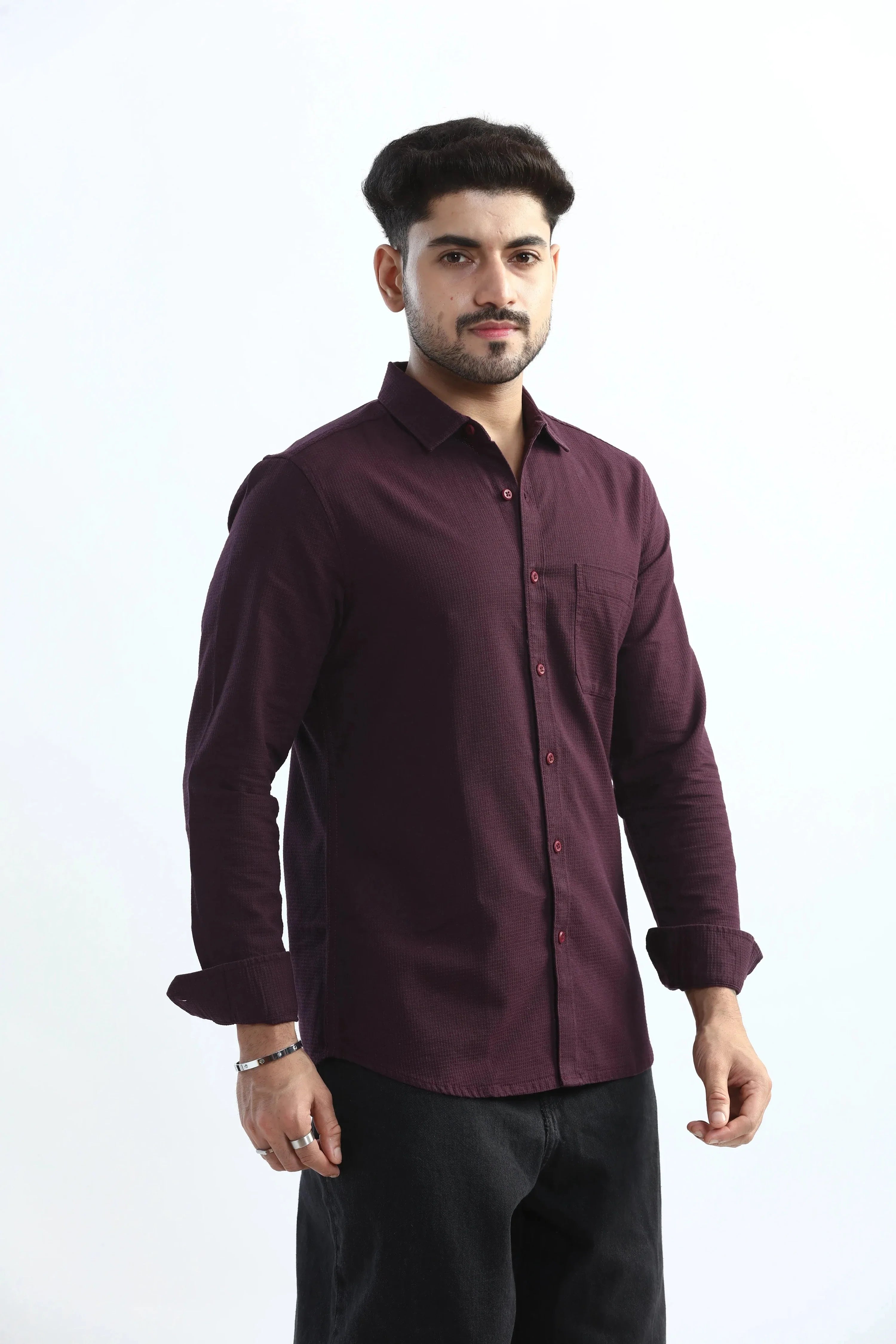 Xkind Purple Textured Slim Fit Shirt | Grocsy