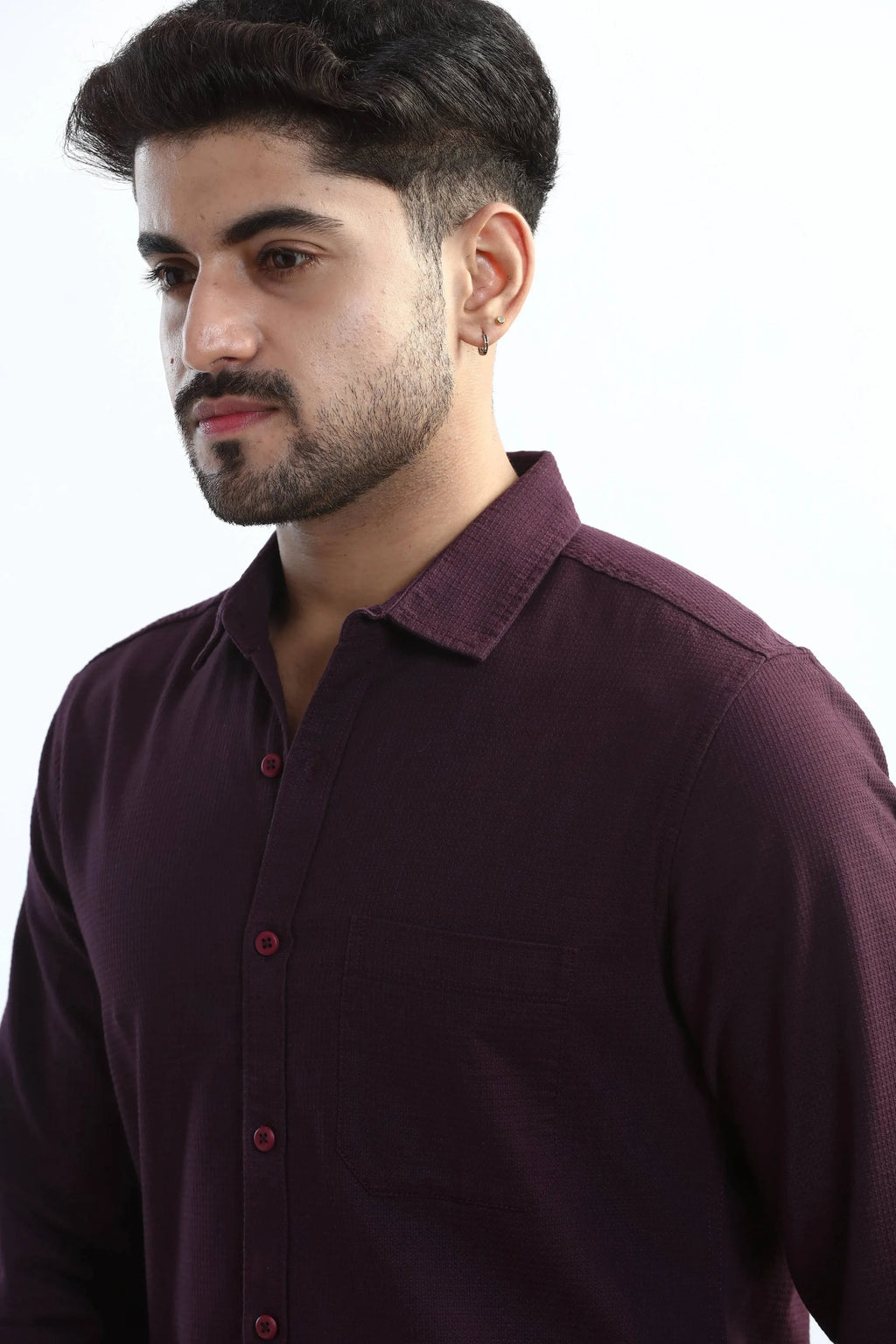 Xkind Purple Textured Slim Fit Shirt | Grocsy