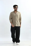 Xkind Men's Beige Textured Slim Fit Shirt | Grocsy