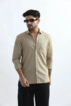 Xkind Men's Beige Textured Slim Fit Shirt | Grocsy