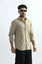 Xkind Men's Beige Textured Slim Fit Shirt | Grocsy