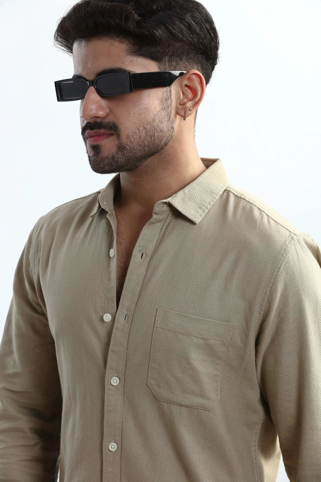 Xkind Men's Beige Textured Slim Fit Shirt | Grocsy