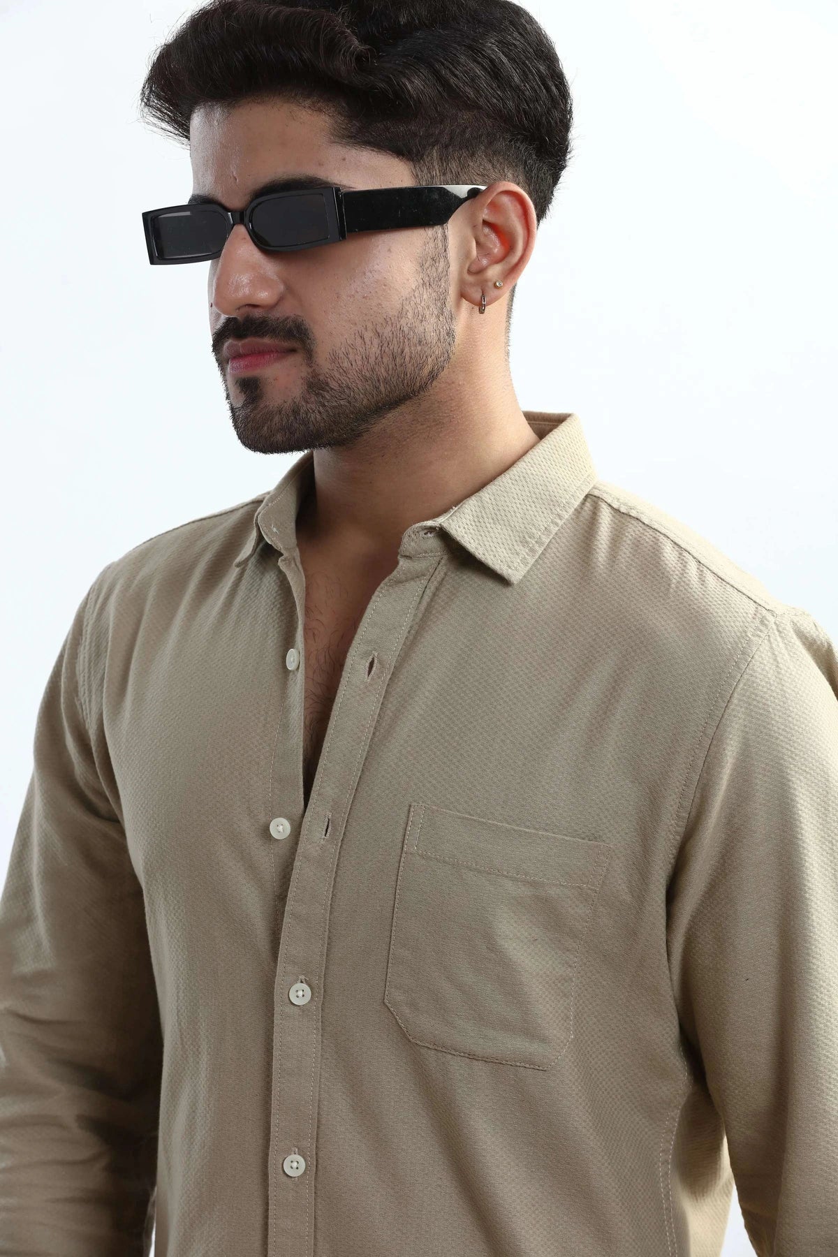Xkind Men's Beige Textured Slim Fit Shirt | Grocsy
