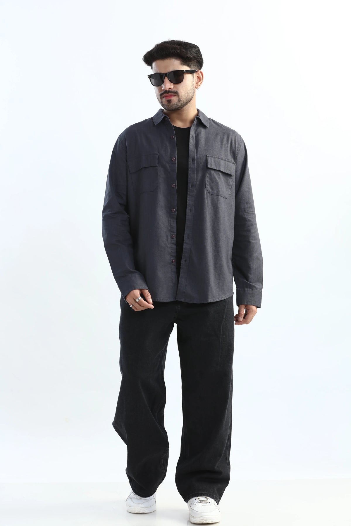 Xkind Dark Grey Textured Regular Fit Shirt/ Overshirt | Grocsy