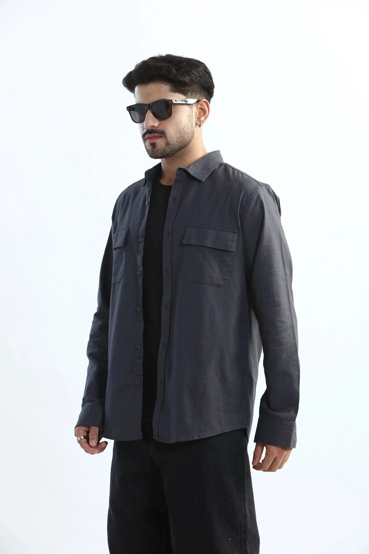Xkind Dark Grey Textured Regular Fit Shirt/ Overshirt | Grocsy