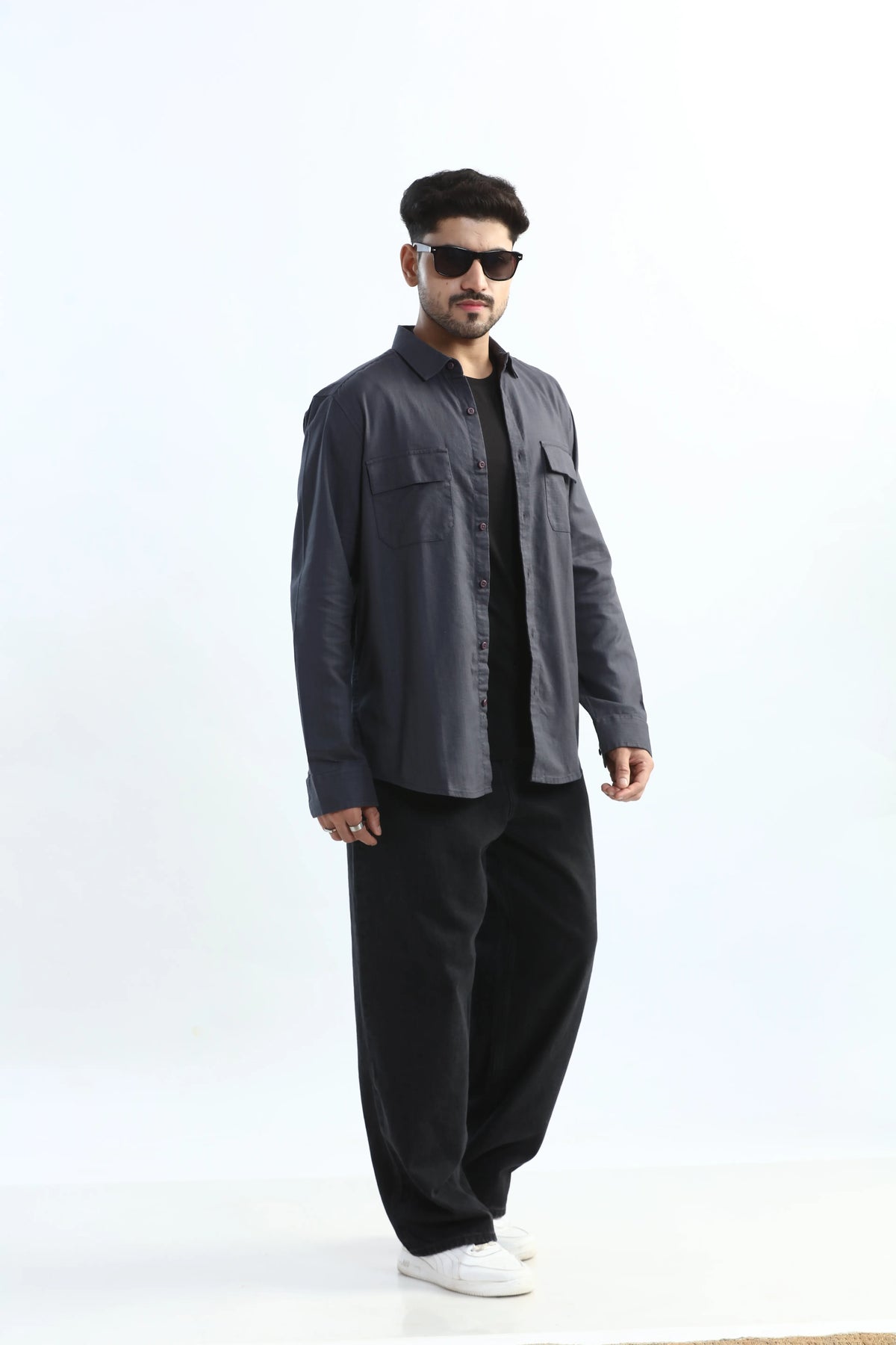 Xkind Dark Grey Textured Regular Fit Shirt/ Overshirt | Grocsy
