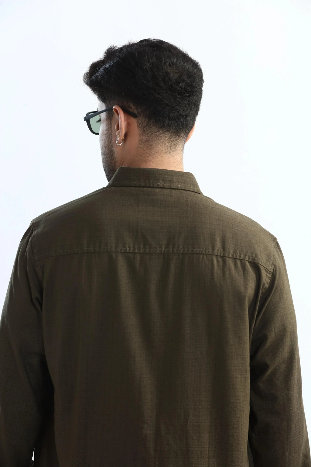 Xkind Dark Olive Green Textured Regular Fit Shirt | Grocsy