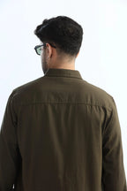 Xkind Dark Olive Green Textured Regular Fit Shirt | Grocsy