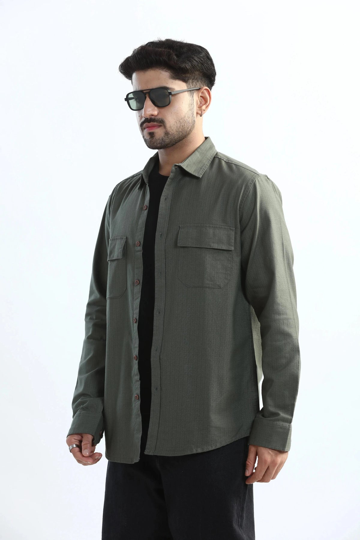 Xkind Dark Green Textured Regular Fit Shirt/ Overshirt | Grocsy