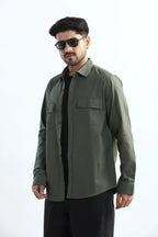 Xkind Dark Green Textured Regular Fit Shirt/ Overshirt | Grocsy
