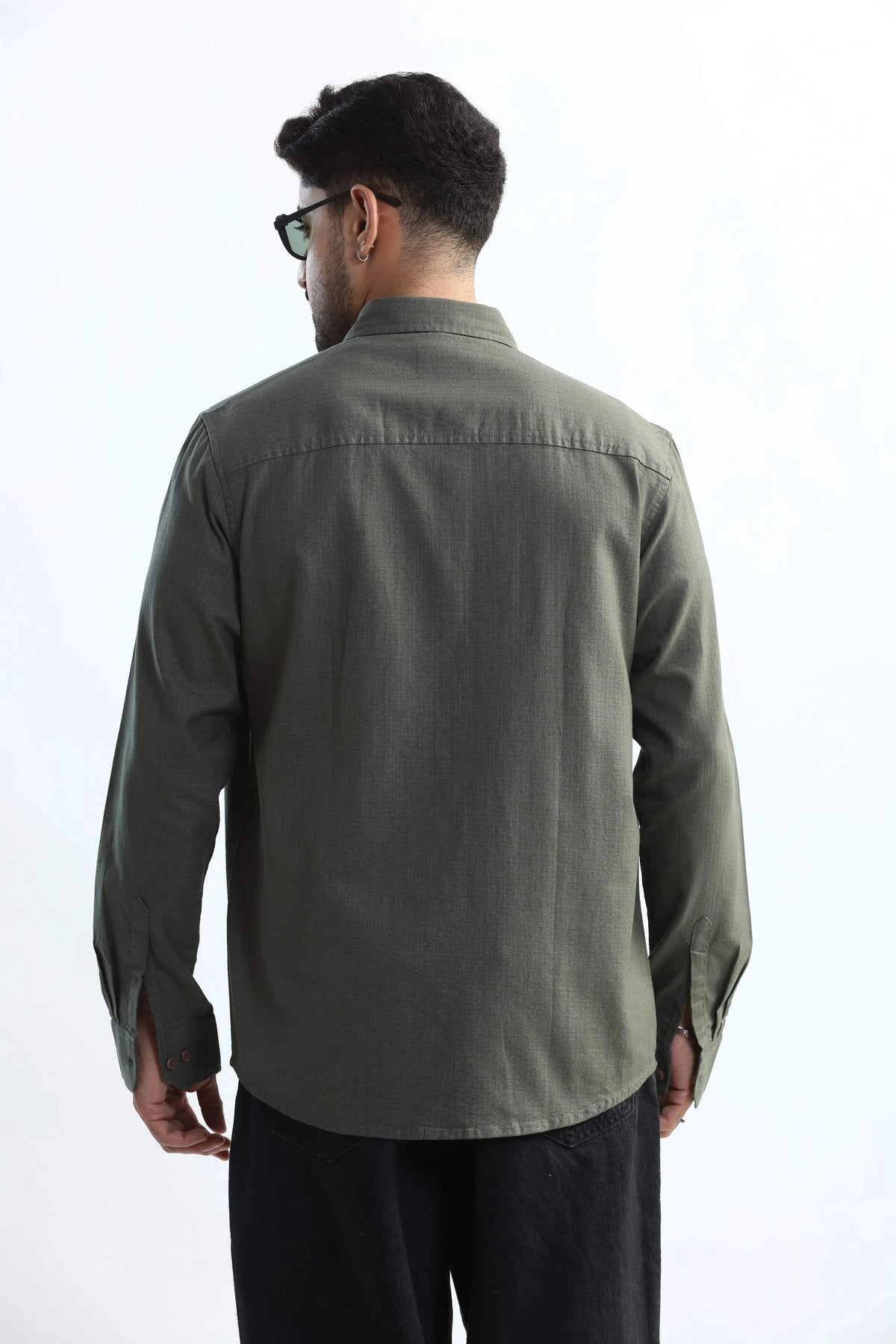 Xkind Dark Green Textured Regular Fit Shirt/ Overshirt | Grocsy