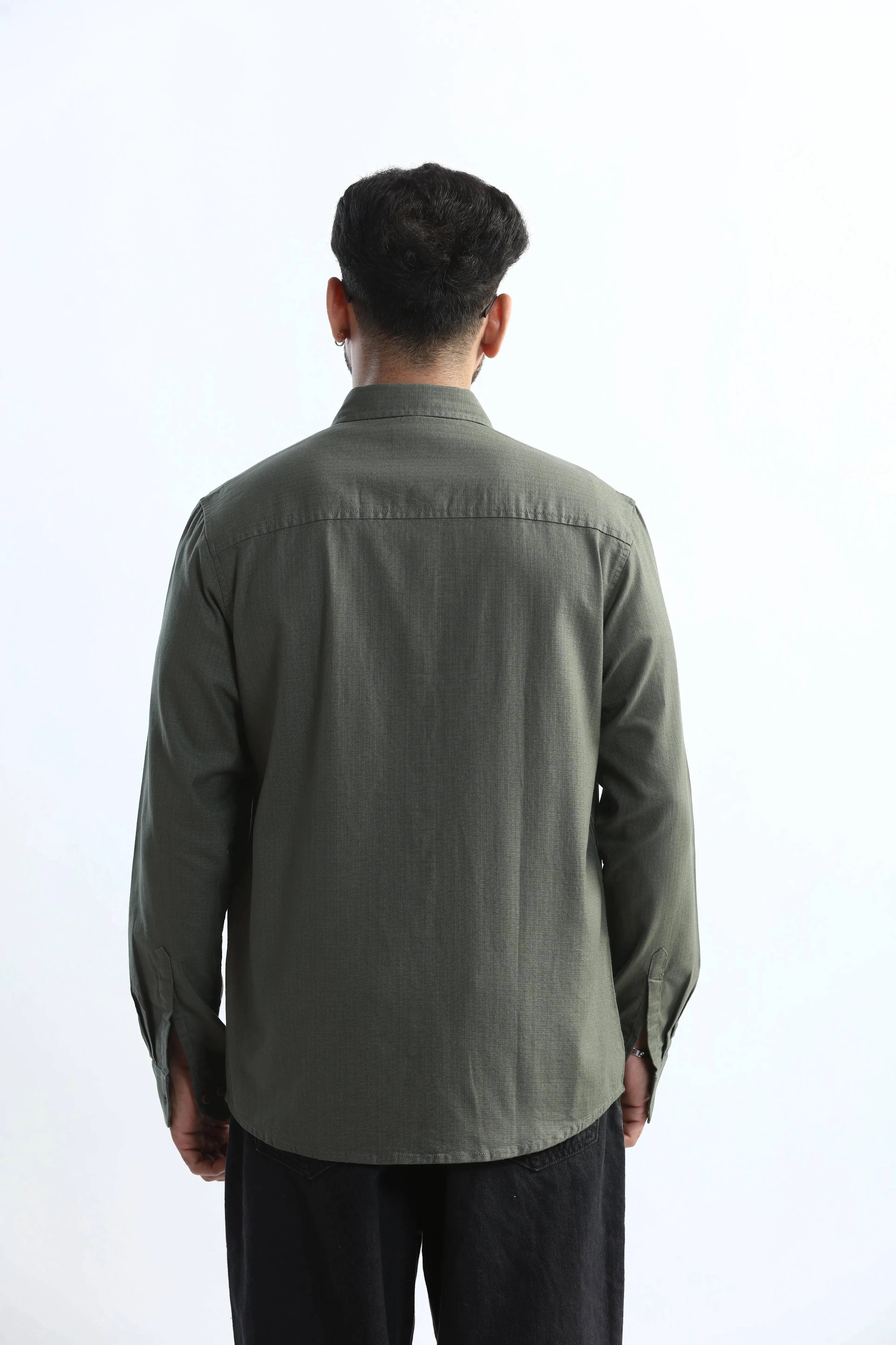 Xkind Dark Green Textured Regular Fit Shirt/ Overshirt | Grocsy