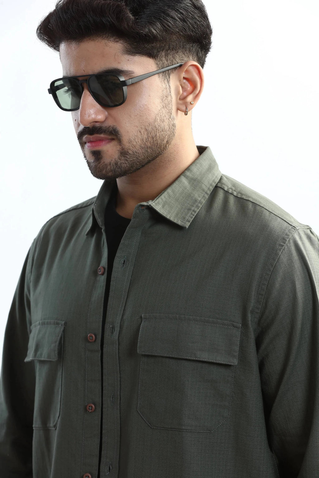 Xkind Dark Green Textured Regular Fit Shirt/ Overshirt | Grocsy