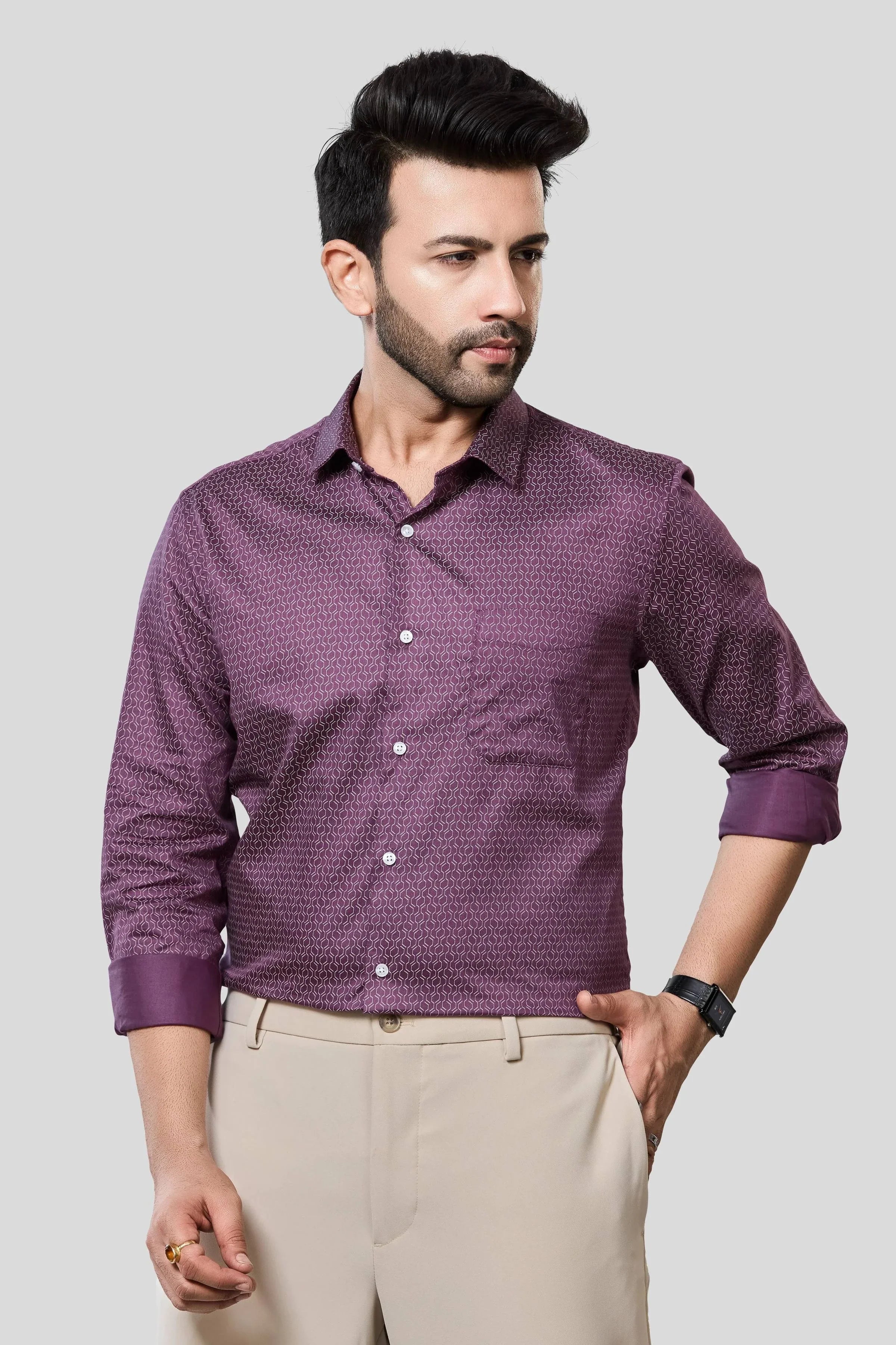 Jonesburg Men's Printed Slim Fit Formal Shirt | Grocsy