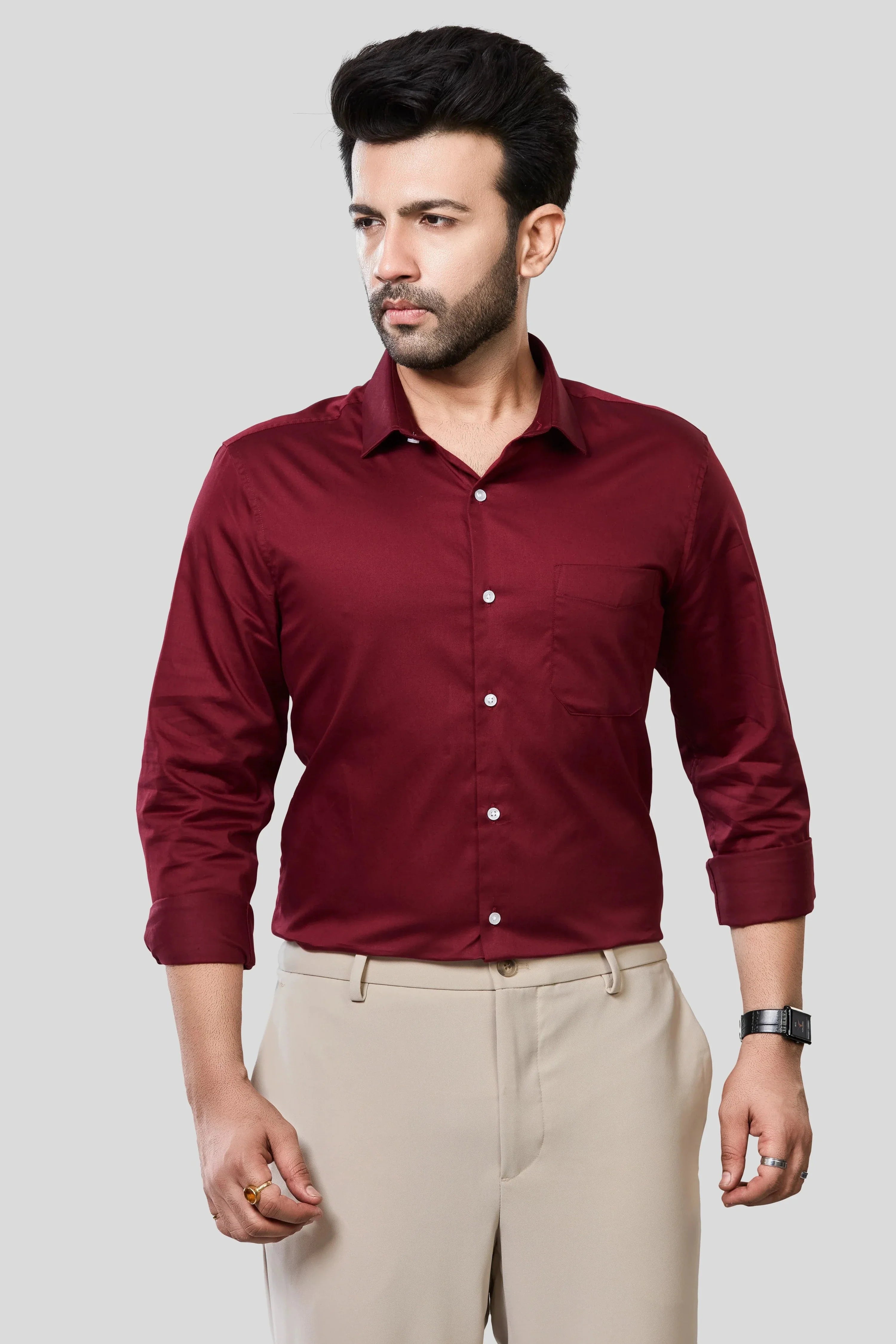 Jonesburg Men's Solid Slim Fit Formal Shirt | Grocsy