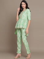 HERE&NOW Ethnic Motifs Embroidered Thread Work Sequinned High-Low Kurti with Trousers | Grocsy
