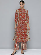 HERE&NOW Women Ethnic Motifs Printed Regular Pure Cotton Kurta Set | Grocsy