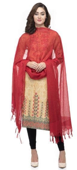 A R Silk Women's Cotton Self Design Red Regular Dupatta Plain Design | Grocsy
