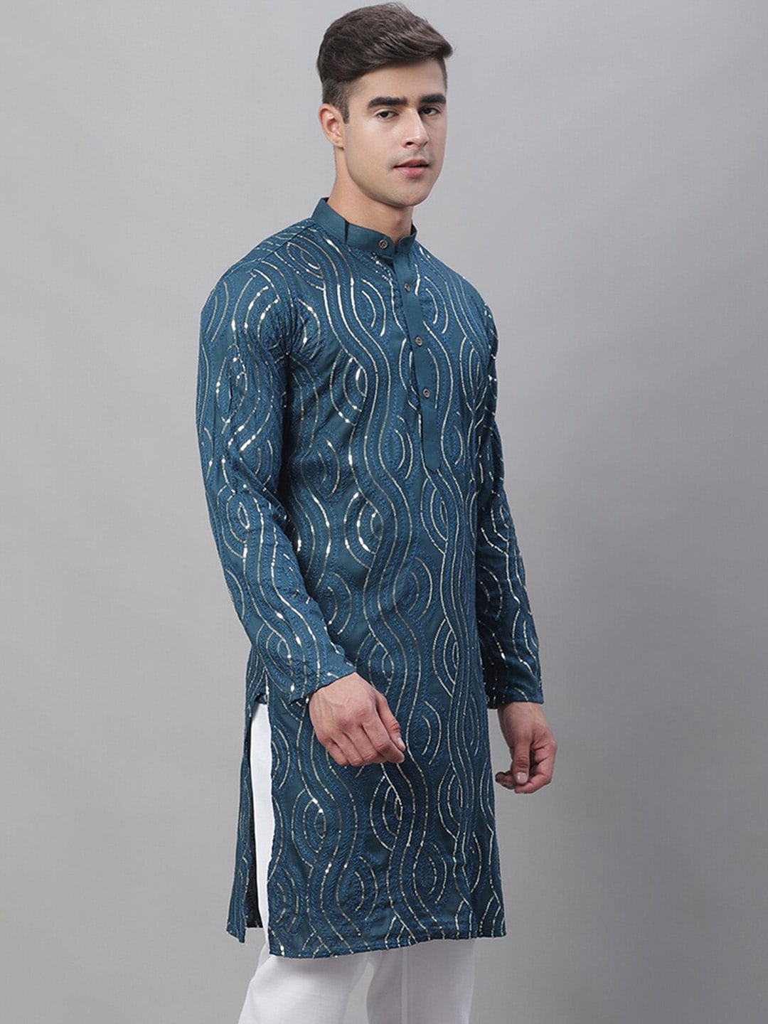 Sojanya Ethnic Motifs Embroidered Sequinned Pure Cotton Kurta | Grocsy
