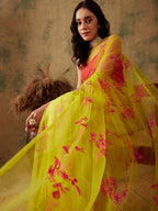 Sangria Floral Embroidered Sequins Details Net Saree | Grocsy