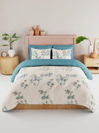 BIANCA Beige & Green Floral 186 TC King Bedsheet with 2 Pillow Covers | Grocsy