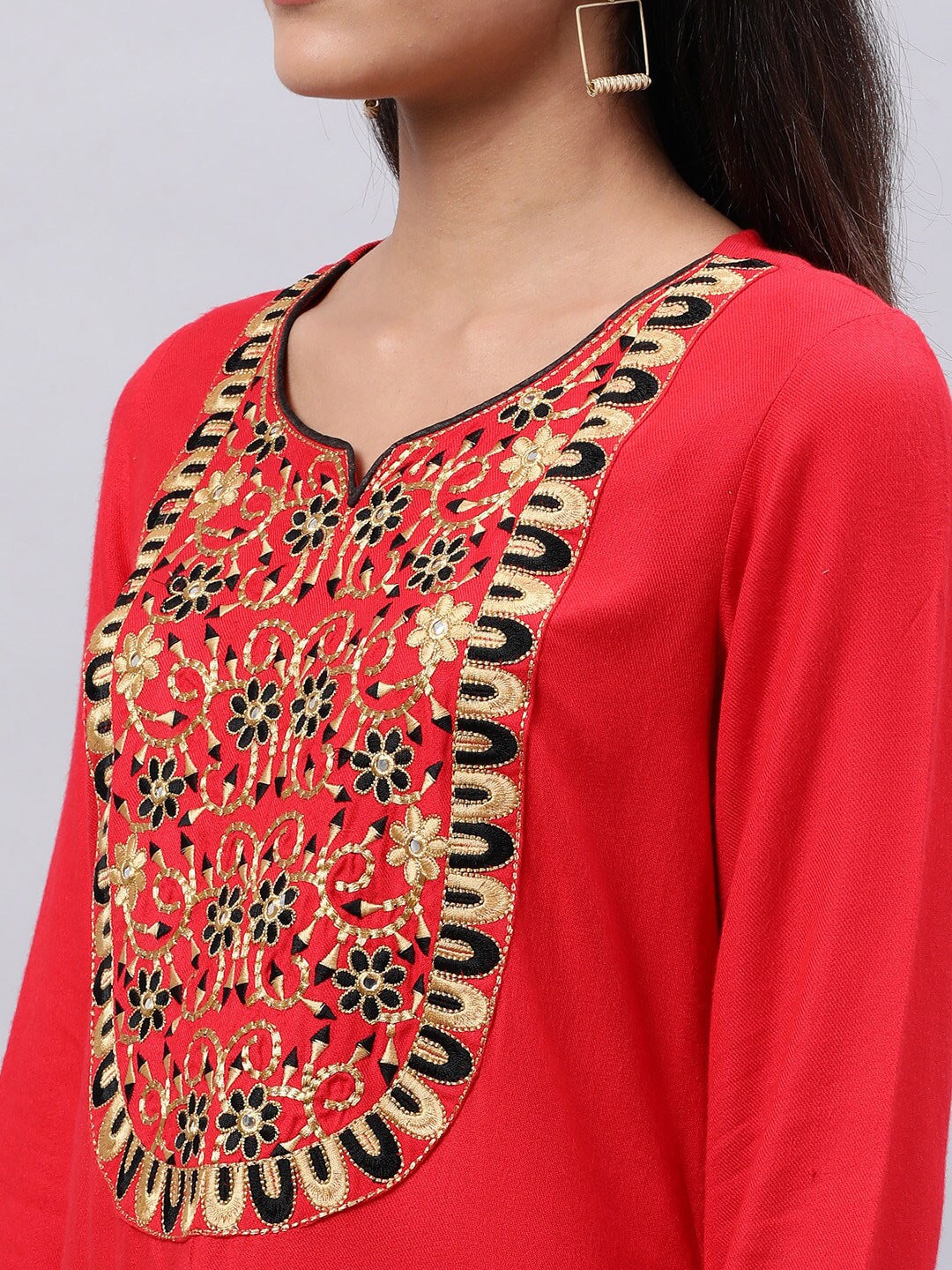 Souchii Red Yoke Design Mirror Work Grandeur & Majestic Artwork Kurta | Grocsy