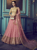 Tulsi Art Pink Beige Sequins Net Wedding Wear Lehenga Choli With Dupatta | Grocsy