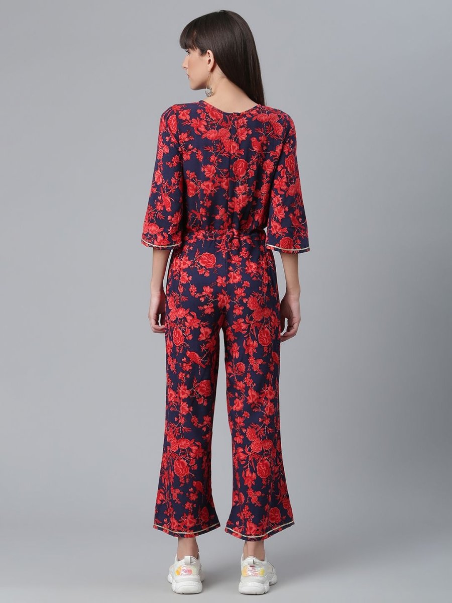Ahalyaa Womens Navy & Red Rayon Printed Jumpsuit | Grocsy