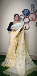 Exclusive Collection Handloom Dhakai Jamdani Saree - Light Yellow | Grocsy