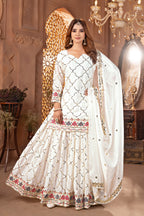 Yash Enterprise White Chinon Silk Embroidery Party Wear Suit Set | Grocsy