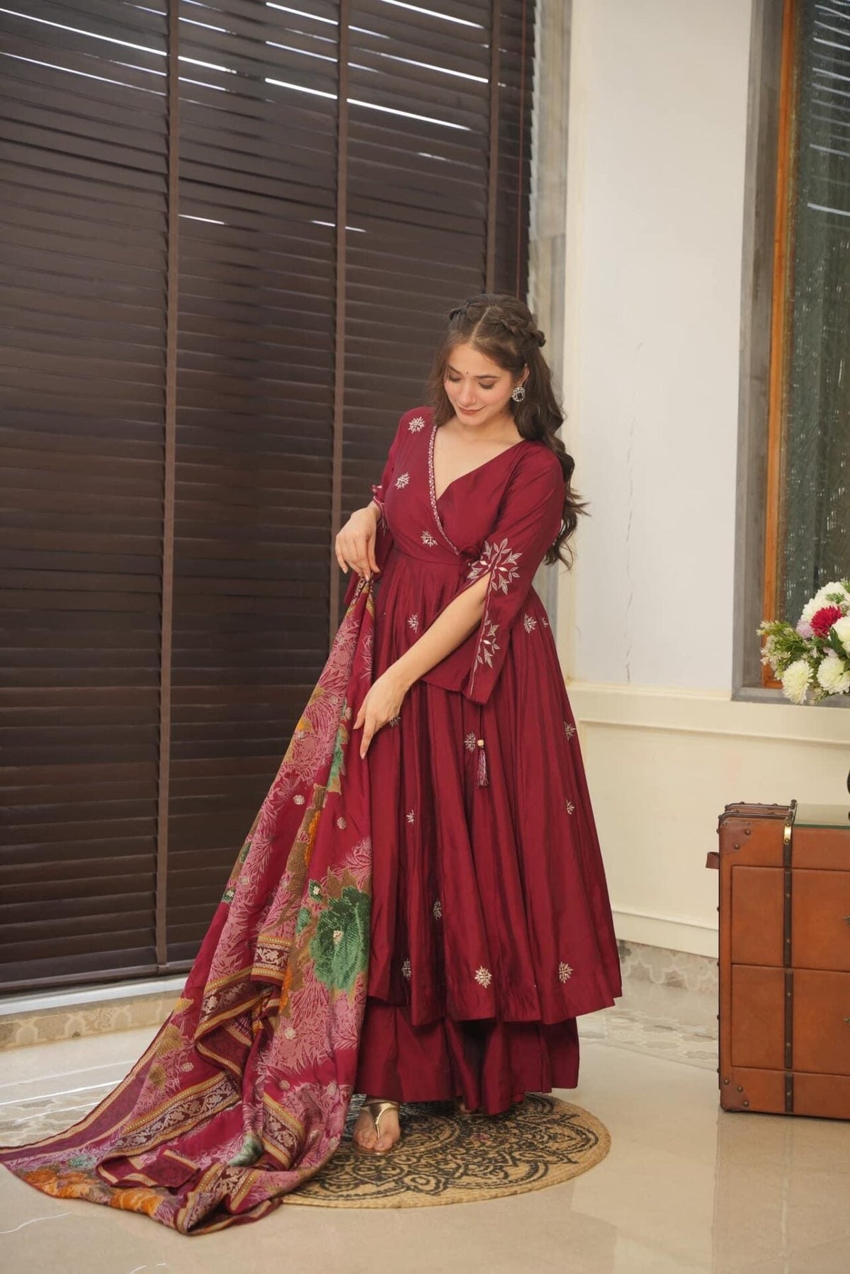 Yash Enterprise Maroon Maslin Cotton Anarkali Suit Set | Grocsy