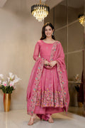Yash Enterprise Dusty Rose Crunchy Silk Party Wear Embroidery Sharara Suit Set | Grocsy