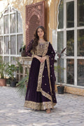Yash Enterprise Wine Georgette Party Wear Embroidery Suit Set | Grocsy