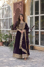 Yash Enterprise Wine Georgette Party Wear Embroidery Suit Set | Grocsy