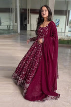 Yash Enterprise Rani Pink Georgette Embroidered Party Wear Anarkali Kurta Set | Grocsy
