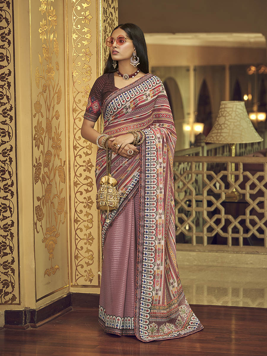 Myra Multicolour Gorgette Designer Saree | Grocsy