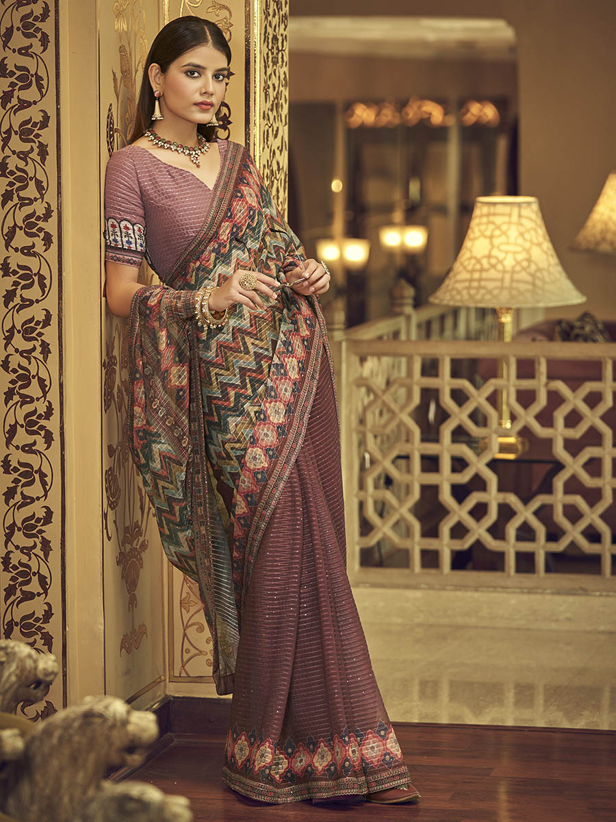 Myra Multicolour Gorgette Designer Saree | Grocsy