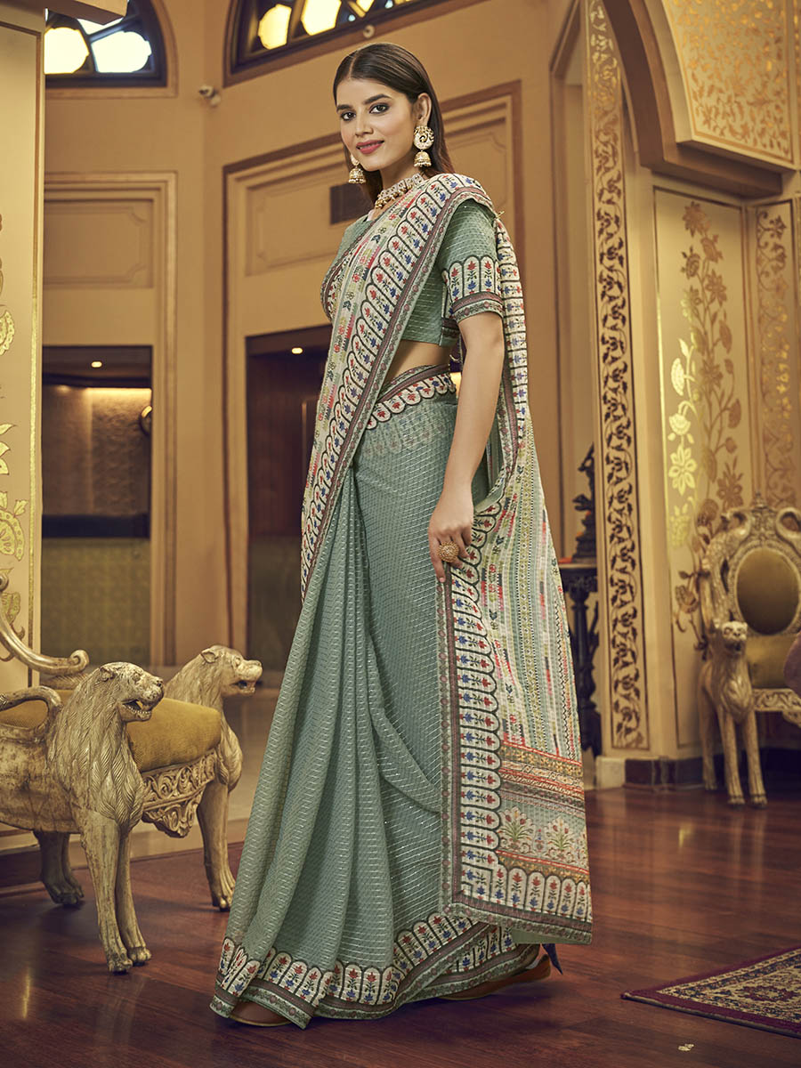 Myra Multicolour Gorgette Designer Saree | Grocsy