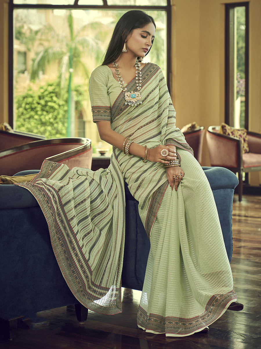 Myra Multicolour Gorgette Designer Saree | Grocsy