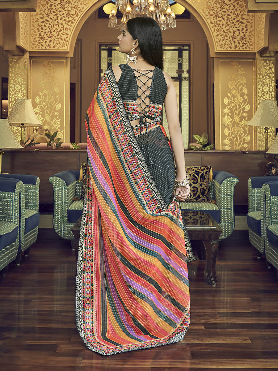 Myra Multicolour Gorgette Designer Saree | Grocsy