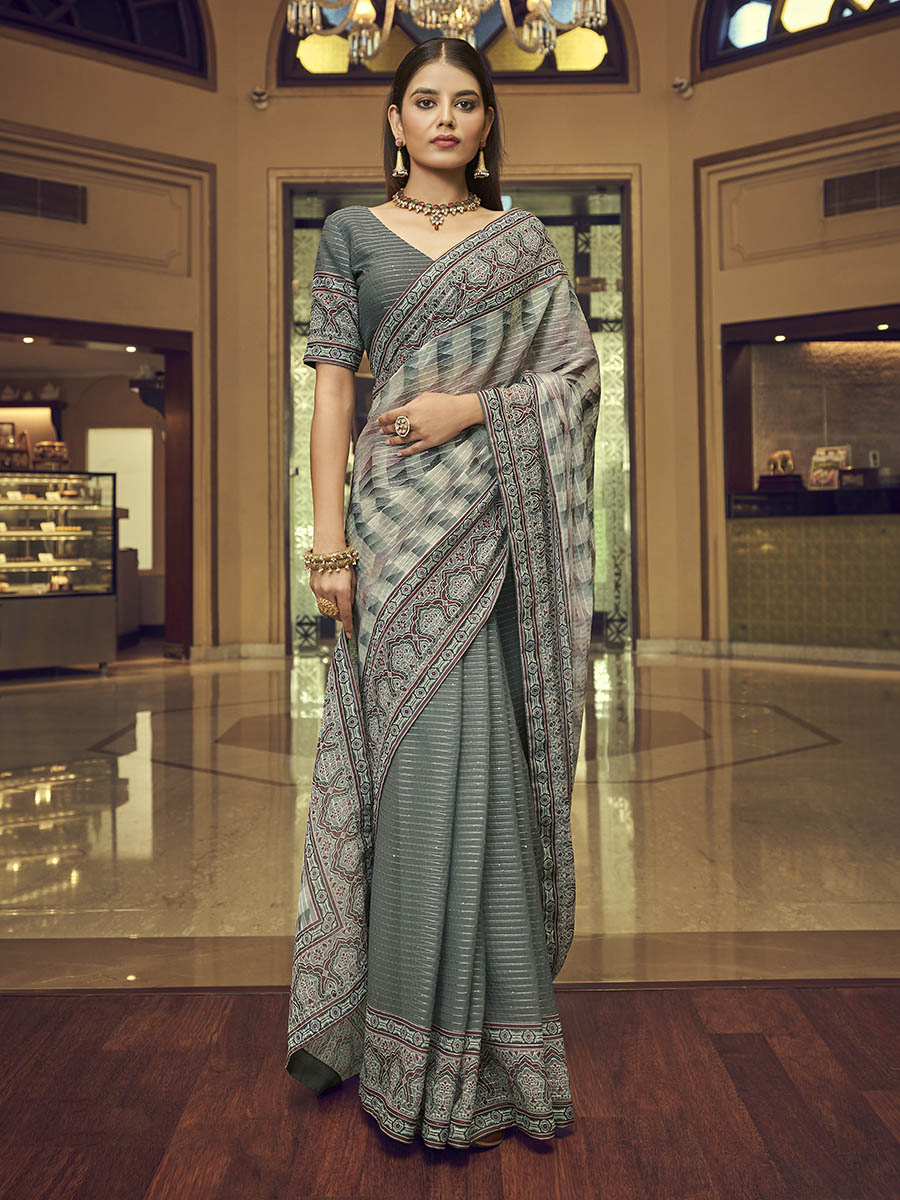 Myra Multicolour Gorgette Designer Saree | Grocsy