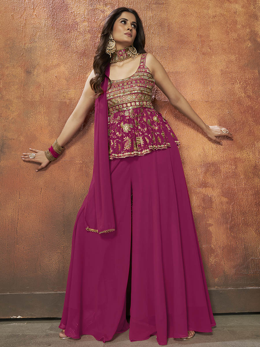 Myra Pink Georgette Embroidered Designer Suit | Grocsy