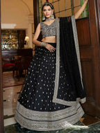 Tulsi Art Dazzling Black Sequin Embroidered Net Lehenga Choli | Grocsy