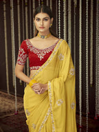 Myra Mustard Art Silk Heavy Embroidered Designer Saree | Grocsy