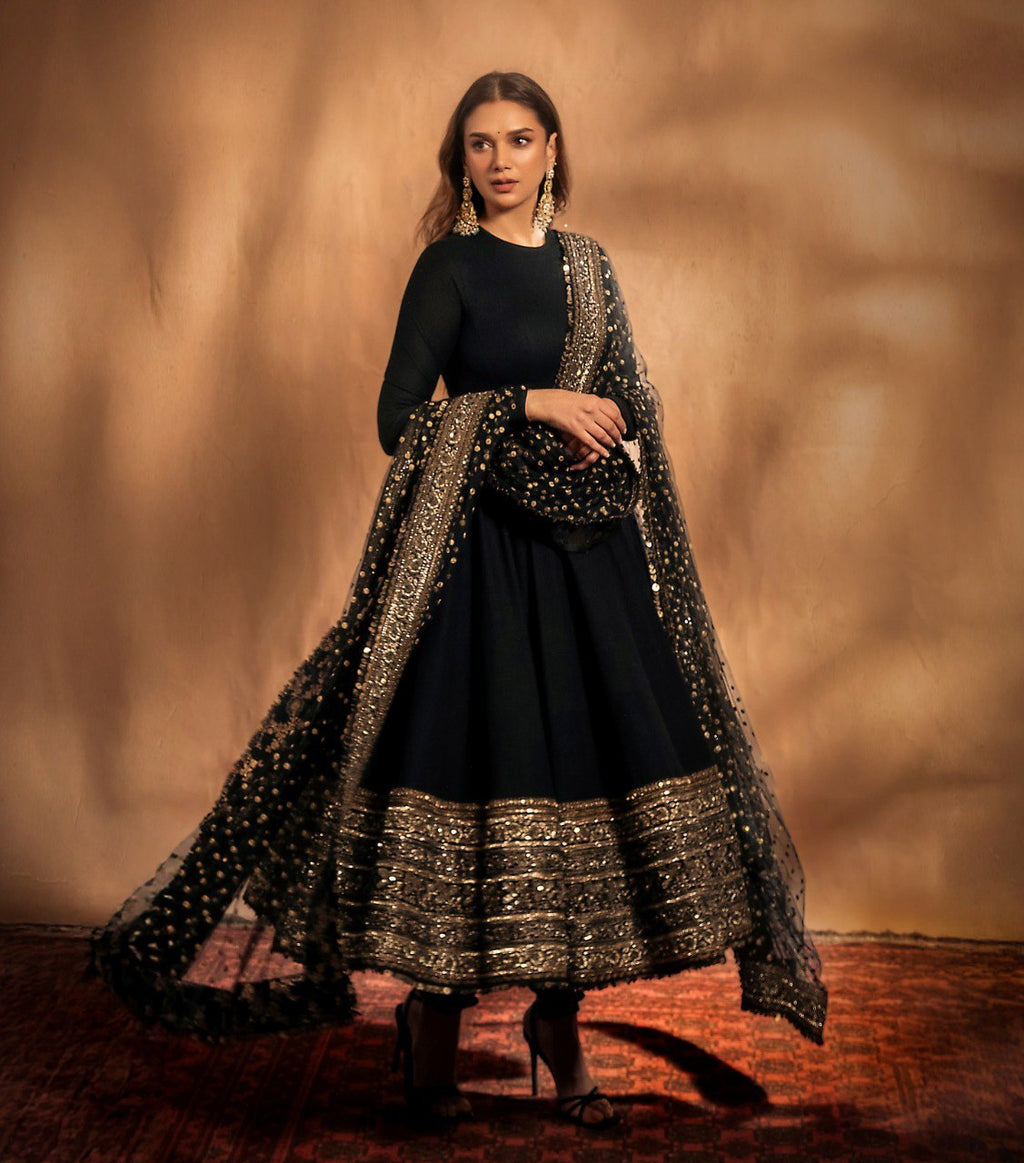 Yash Enterprise Black Rayon Cotton Embroidery Zari Sequins-Work Suit Set | Grocsy