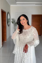 Yash Enterprise White Faux Blooming Party Wear Embrodery Suit Set | Grocsy