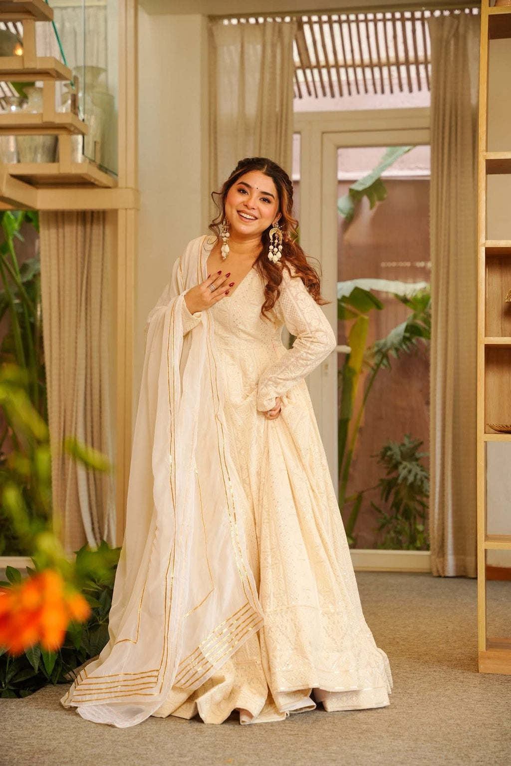 Yash Enterprise Cream Georgette Party Wear Embroidery Suit Set | Grocsy